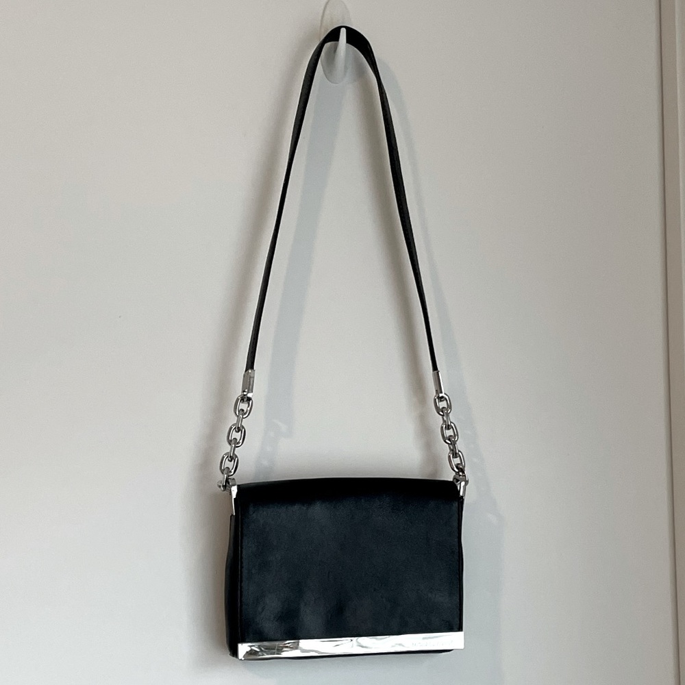 Michael Kors Black Leather Silver Chain Strap Shoulder Bag